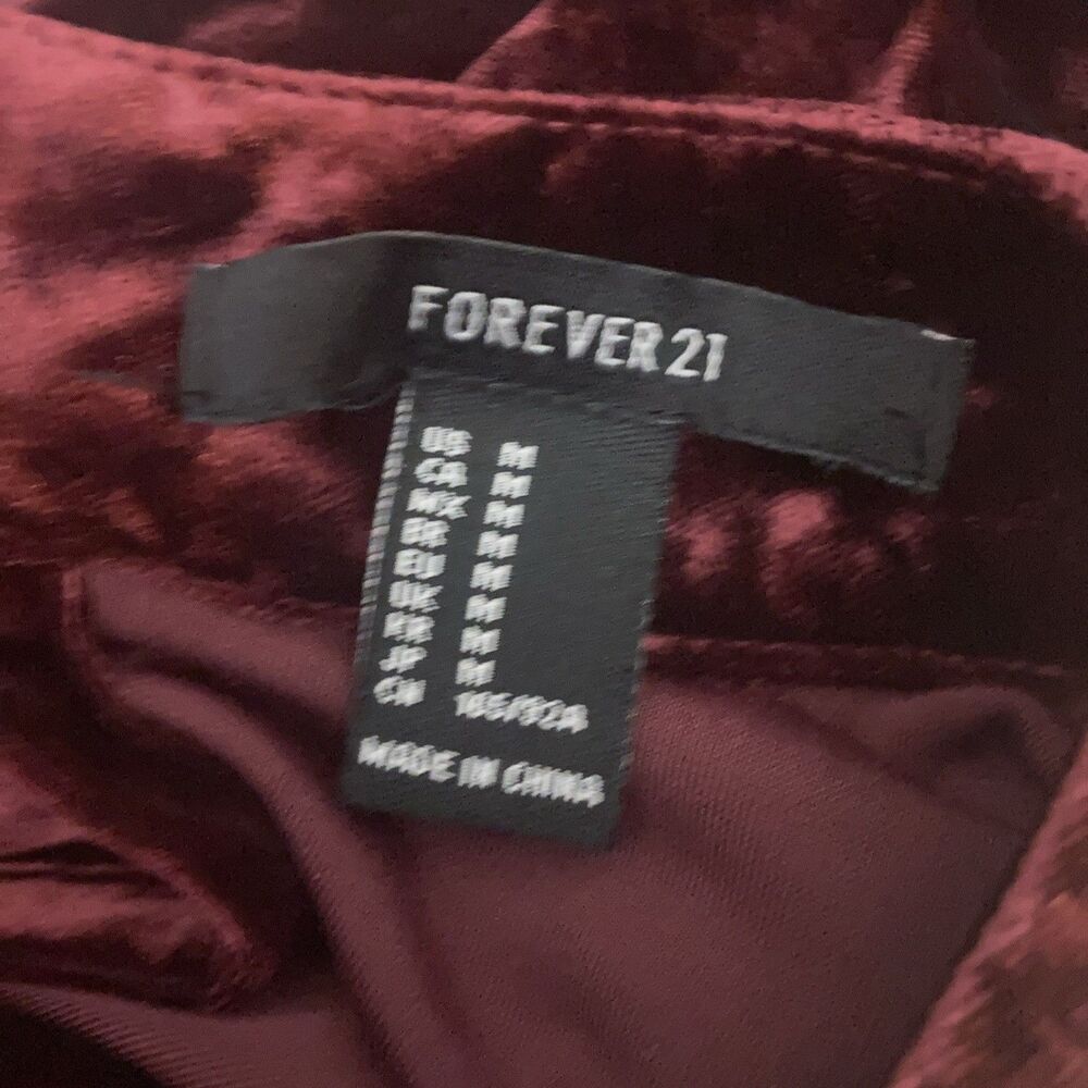FOREVER 21 maroon velvet velour long sleeve mock neck a-line dress M - Picture 9 of 9